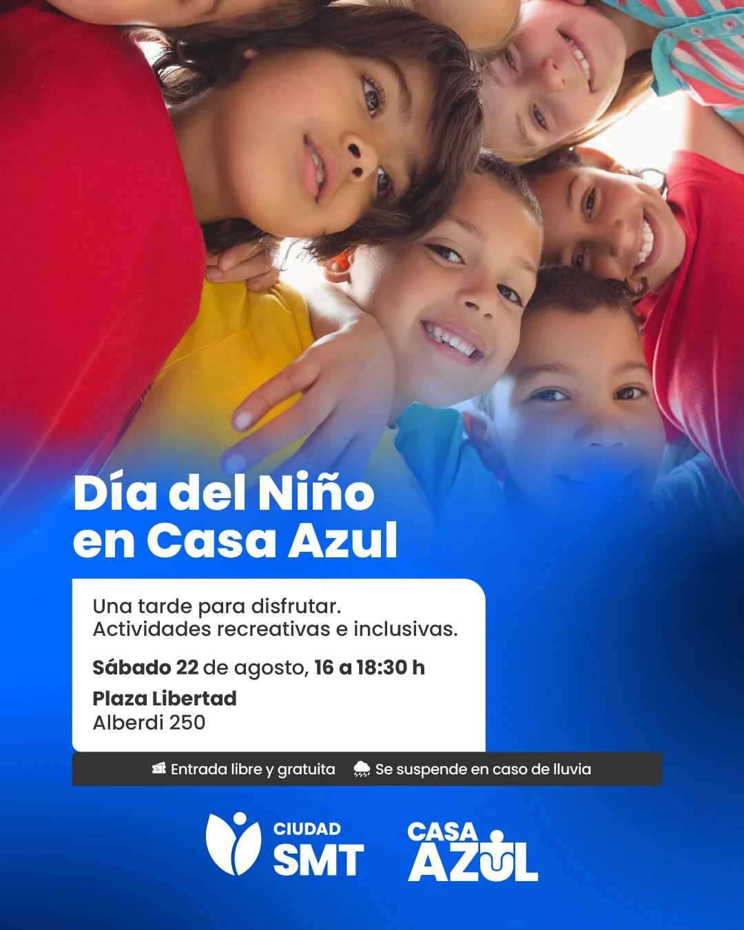 flyer dia del niño casa azul