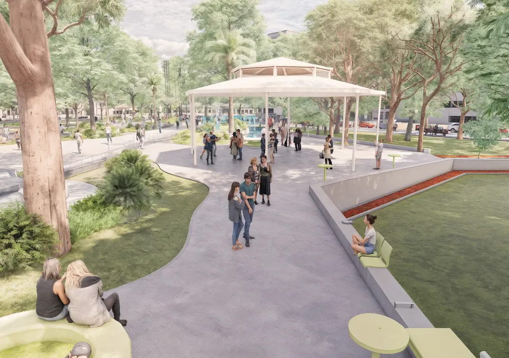 Render Plaza Urquiza glorieta peatonal